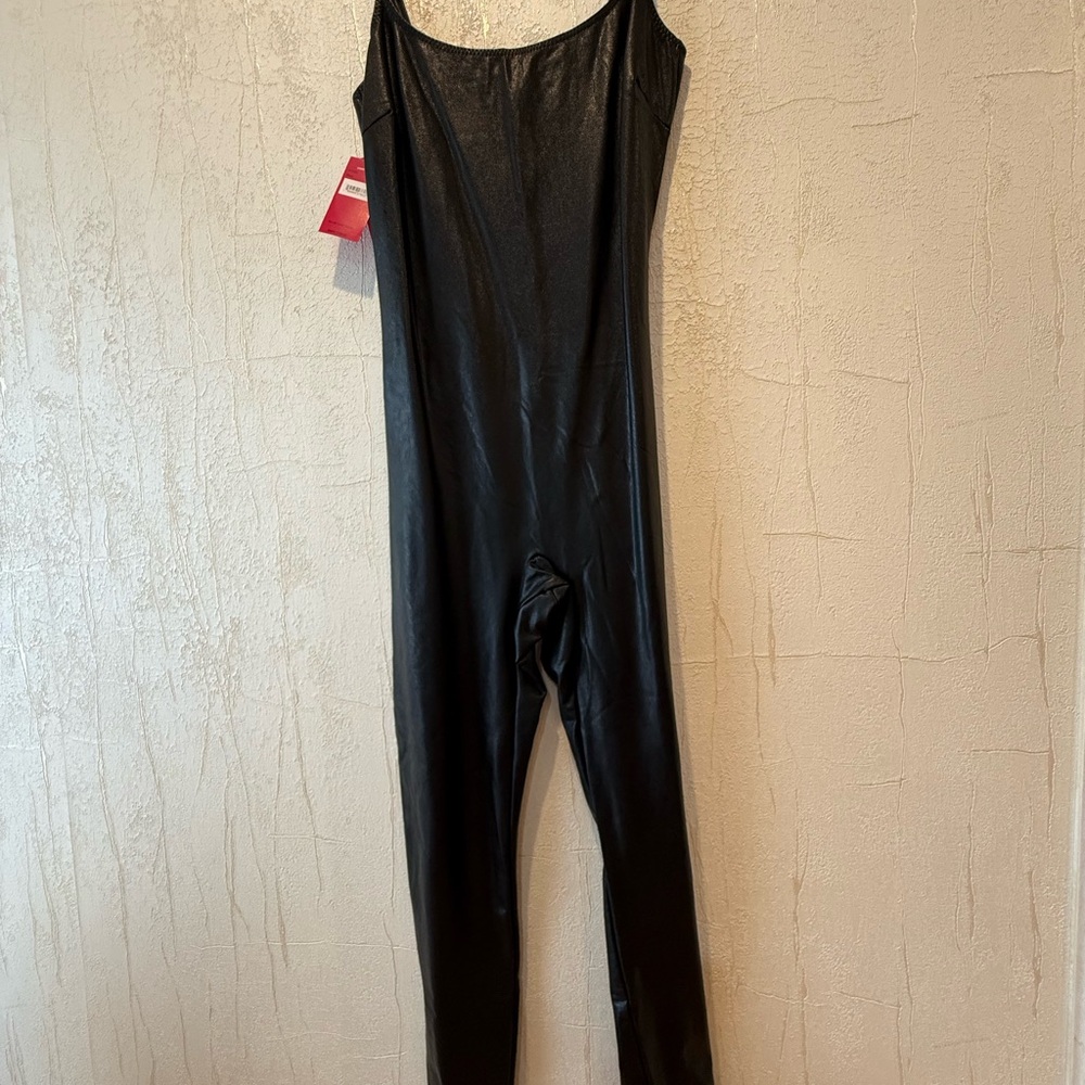 Commando Black Faux Leather Cami Catsuit